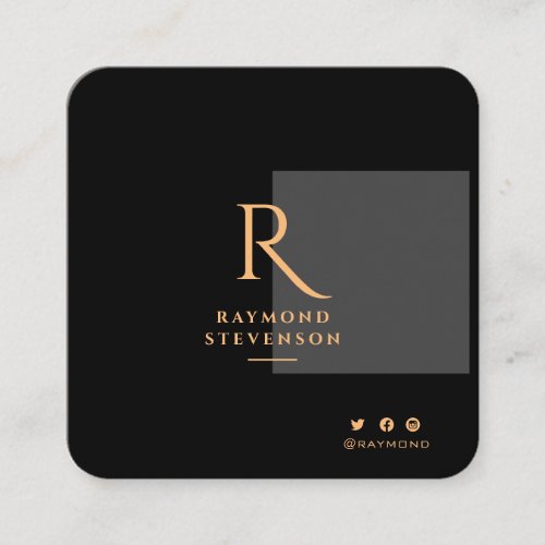 Elegant Chic Professional Gold Monogrammed Square Business Card