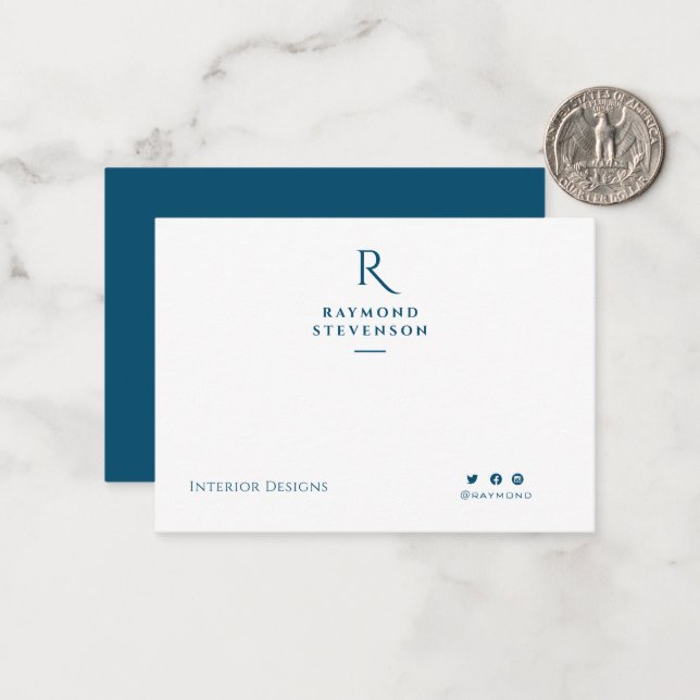 Elegant Chic Professional Navy blue monogrammed Note Card (Front/Back In Situ)