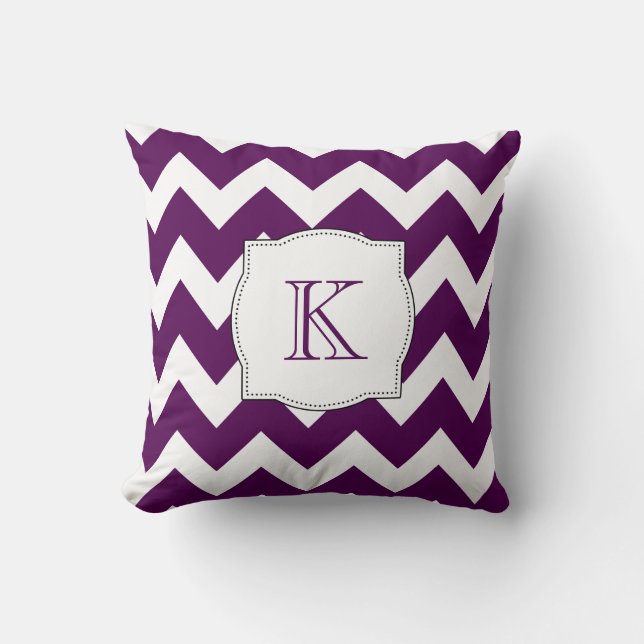 Elegant Chic Purple Chevron Pattern Monogram Throw Pillow (Front)