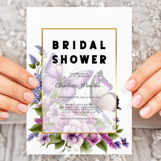 Elegant Chic Purple Floral Butterfly Bridal Shower