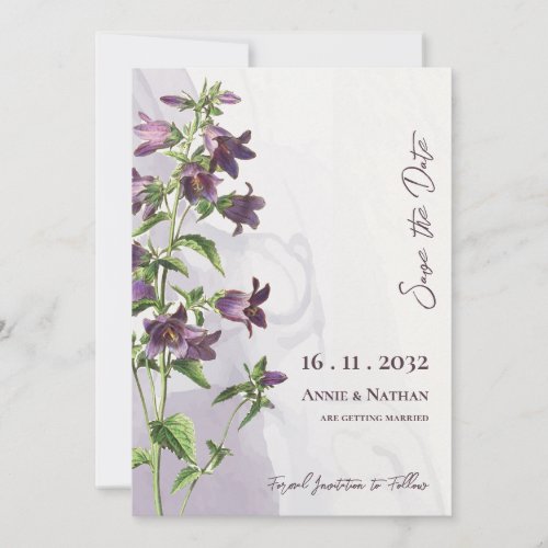 Elegant Chic Purple Floral Script Wedding Save The Date