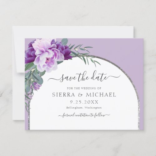 Elegant Chic Purple Floral Silver Arch Wedding Save The Date
