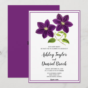 Elegant Chic Purple Flowers Rustic Floral Wedding Invitation
