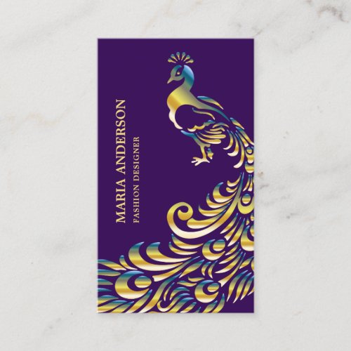 Elegant Chic Purple Gold Foil Shiny Peacock Business Card