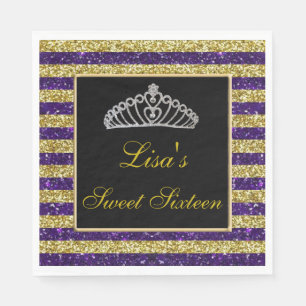 Elegant Chic Purple Gold Glitter Tiara Sweet 16 Napkins