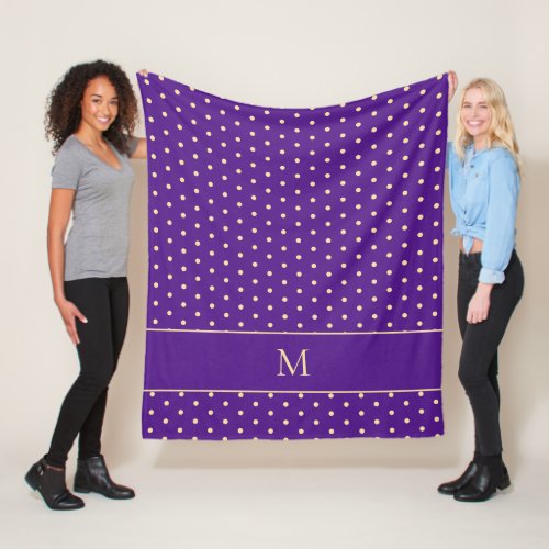 Elegant Chic Purple Gold Polka Dot Monogram Fleece Blanket