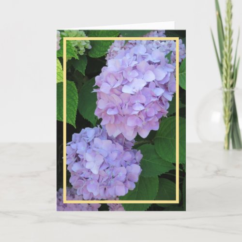 Elegant Chic Purple Hydrangeas Flowers Gold Frame Card