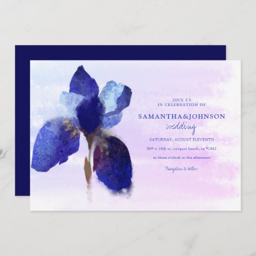 Elegant chic Purple Iris Ombre Watercolor Wedding Invitation