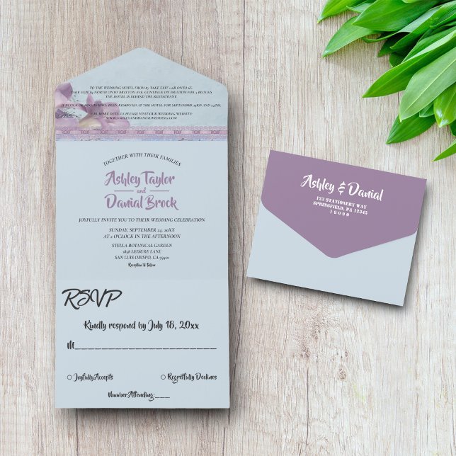 Elegant Chic Purple Ornate Glitter Formal Wedding All In One Invitation (Creator Uploaded)