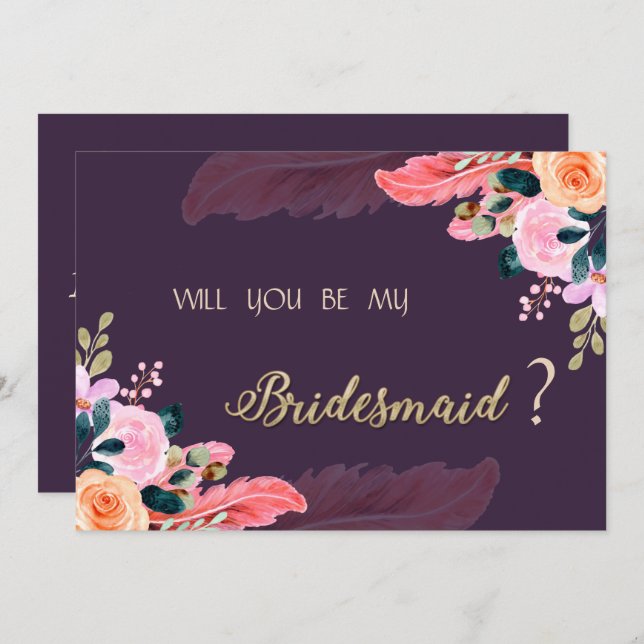 Elegant Chic Purple Roses Feather Invitation (Front/Back)