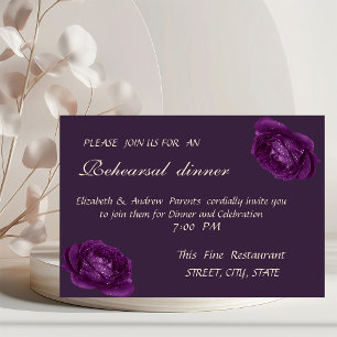 Elegant Chic Purple Roses Rehearsal Dinner Invitation