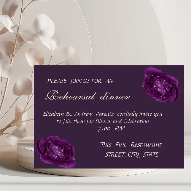 Elegant Chic Purple Roses Rehearsal Dinner Invitation (Creator Uploaded)