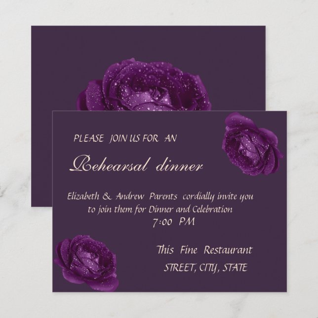 Elegant Chic Purple Roses Rehearsal Dinner Invitation (Front/Back)