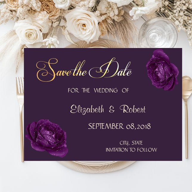 Elegant Chic Purple Roses  Save The Date (Creator Uploaded)