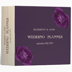 Elegant Chic Purple Roses Wedding 3 Ring Binder