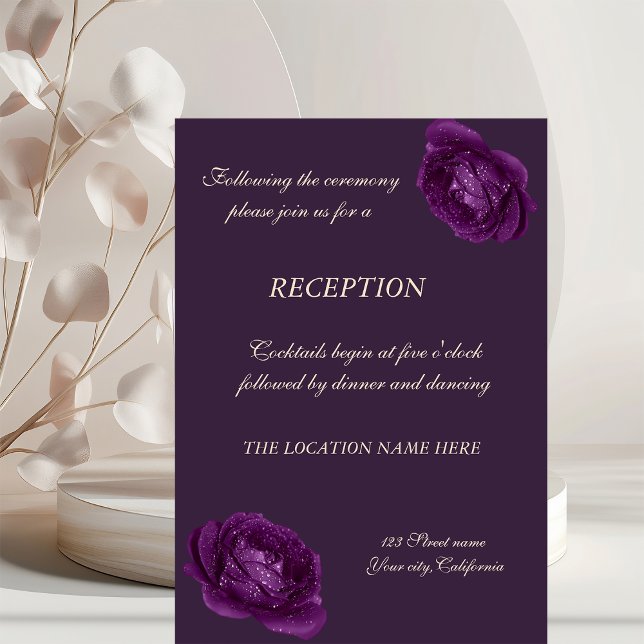 Elegant Chic Purple Roses Wedding Reception Invitation (Creator Uploaded)