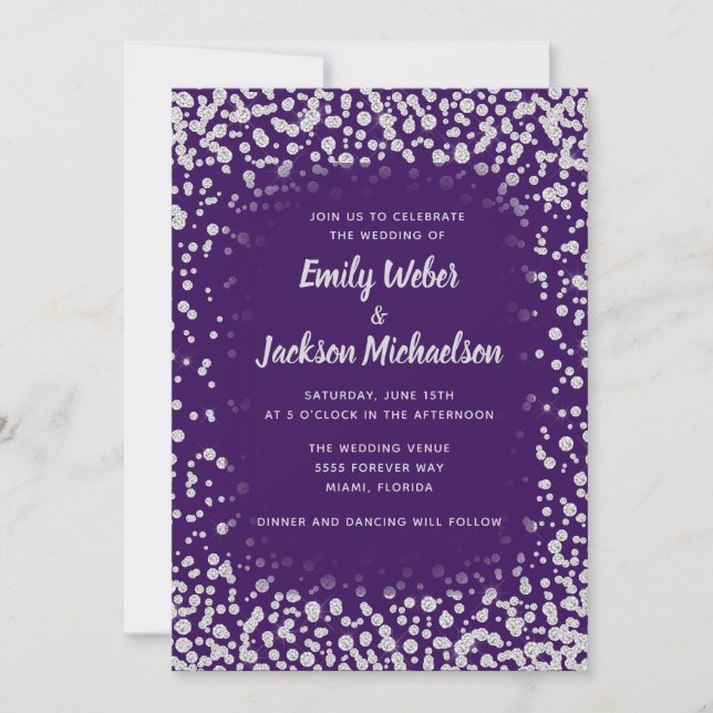 Elegant Chic Purple Silver Diamond Glitter Casual  Invitation (Front)