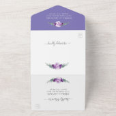 Elegant Chic Purple & Silver Floral Wedding All In One Invitation (Outside)