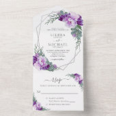 Elegant Chic Purple & Silver Floral Wedding All In One Invitation (Inside)