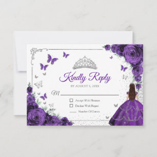 Elegant Chic Purple Silver Quinceanera Reply RSVP Card