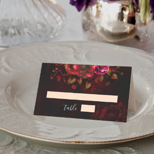 Elegant chic red black floral wedding moody place card