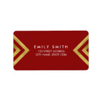 Elegant & Chic Red Faux Gold Geometric Address Label