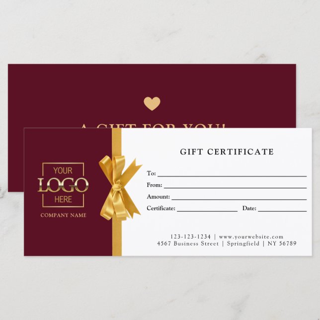 Elegant Chic Red Gold Business Gift Certificate (Front/Back)