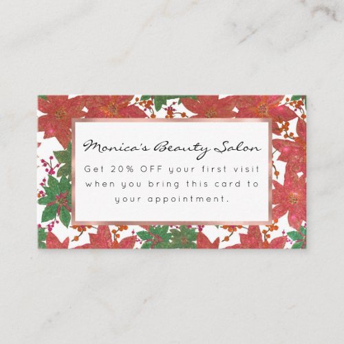 Elegant Chic Red Green Glitter Christmas Floral Di Discount Card