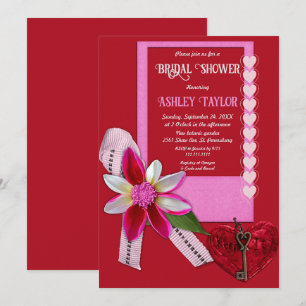 Elegant Chic Red Heart Bow Romantic Bridal Shower Invitation
