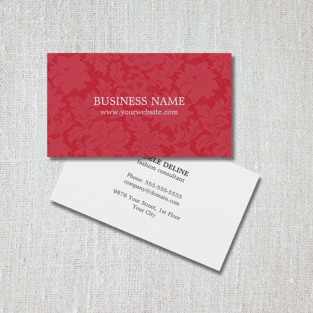 Elegant Chic Red Lace Fashion Consultant Business Card (Creator Uploaded)