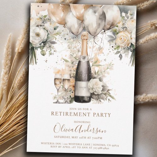 Elegant Chic Retirement Party  Champagne Balloons Invitation