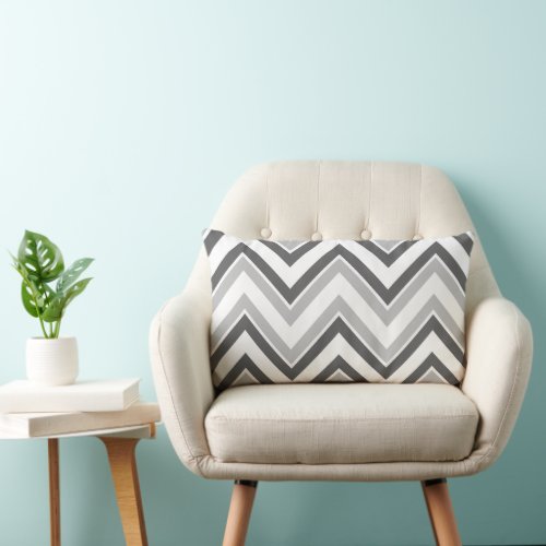 Elegant Chic Retro Mod Gray Zigzag Stripes Pattern Lumbar Pillow