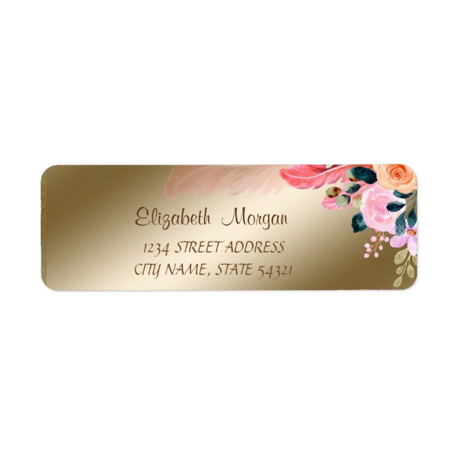 Elegant Chic Romantic Flowers Feather Label (Front)