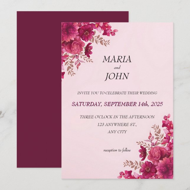 Elegant Chic Romantic Minimalist Classic Burgundy  Invitation (Front/Back)