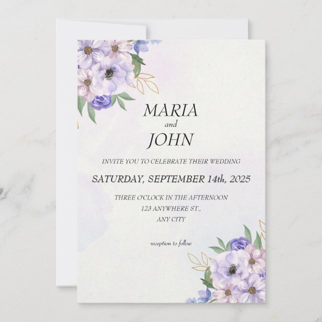 Elegant Chic Romantic Minimalist Classic Purple Invitation (Front)
