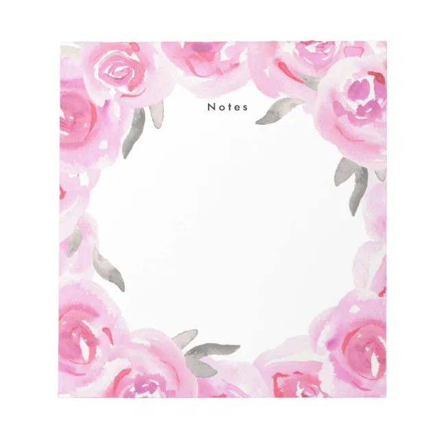 Elegant Chic Romantic Pink Watercolor Flowers Notepad | Zazzle