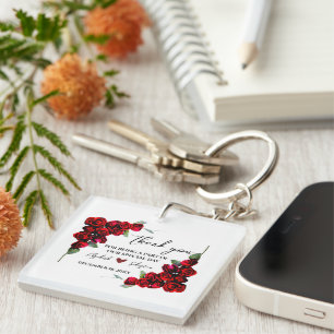 Elegant Chic Romantic Red Roses Floral Keychain