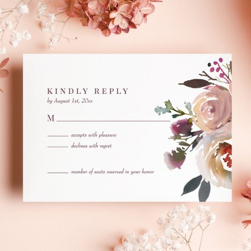 Elegant Chic Romantic Rose Wedding RSVP Card