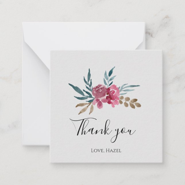 Elegant chic romantic "Thank you" gray floral Note Card (Front)