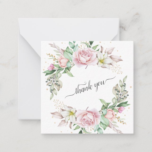 elegant chic romantic thank you rose flowers note card (Front)