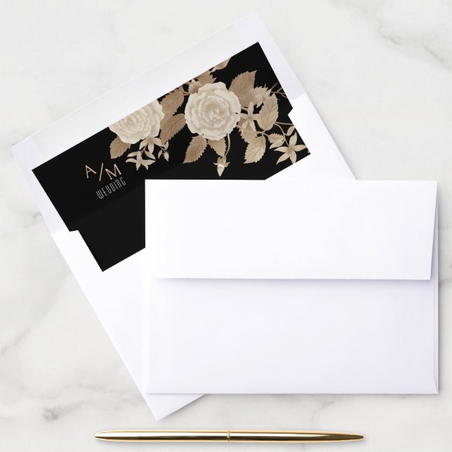Elegant Chic Rose Black Envelope Liner (Desk)