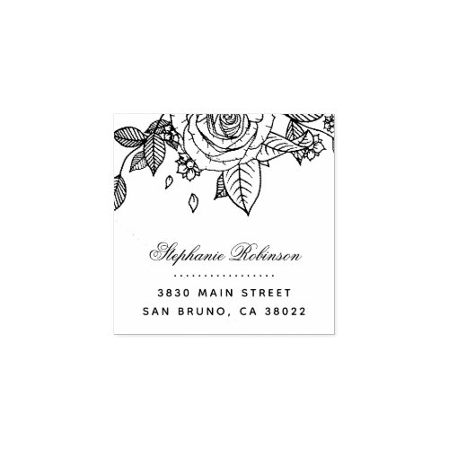 Elegant Chic Rose Bouquet Wedding Return Address Rubber Stamp