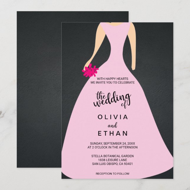 Elegant chic rose bride dress Wedding Invitation (Front/Back)