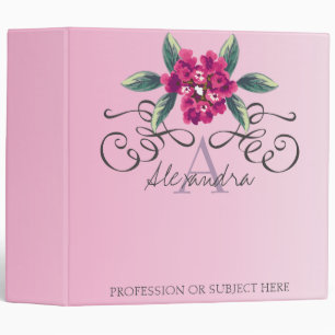 Elegant Chic Rose Floral Monogram design 3 Ring Binder