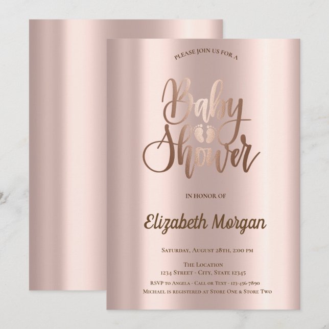 Elegant Chic Rose Gold  Baby Shower Invitation (Front/Back)