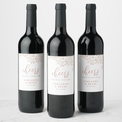 Elegant Chic Rose Gold  Black Wedding Wine Label