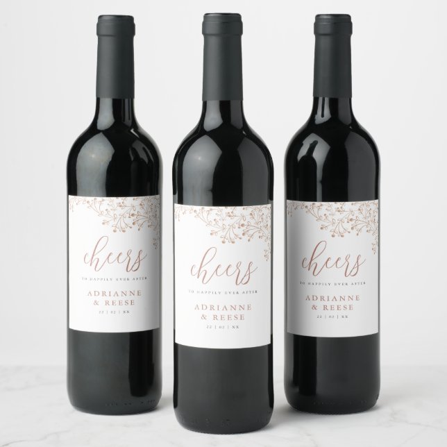 Elegant Chic Rose Gold & Black Wedding Wine Label (Bottles)