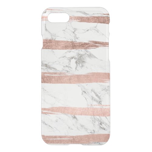 Elegant chic rose gold brush stripes white marble iPhone SE87 case