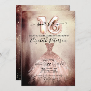 Elegant Chic Rose Gold Dress Confetti Sweet 16 Invitation
