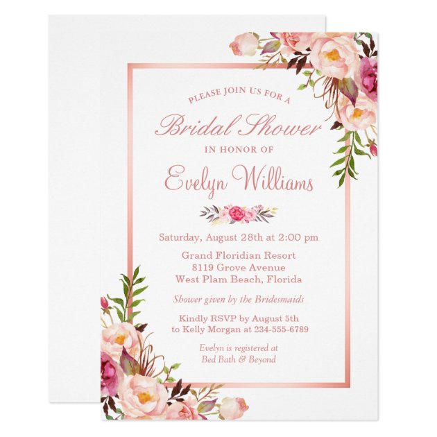 Elegant Chic Rose Gold Floral Bridal Shower Invitation